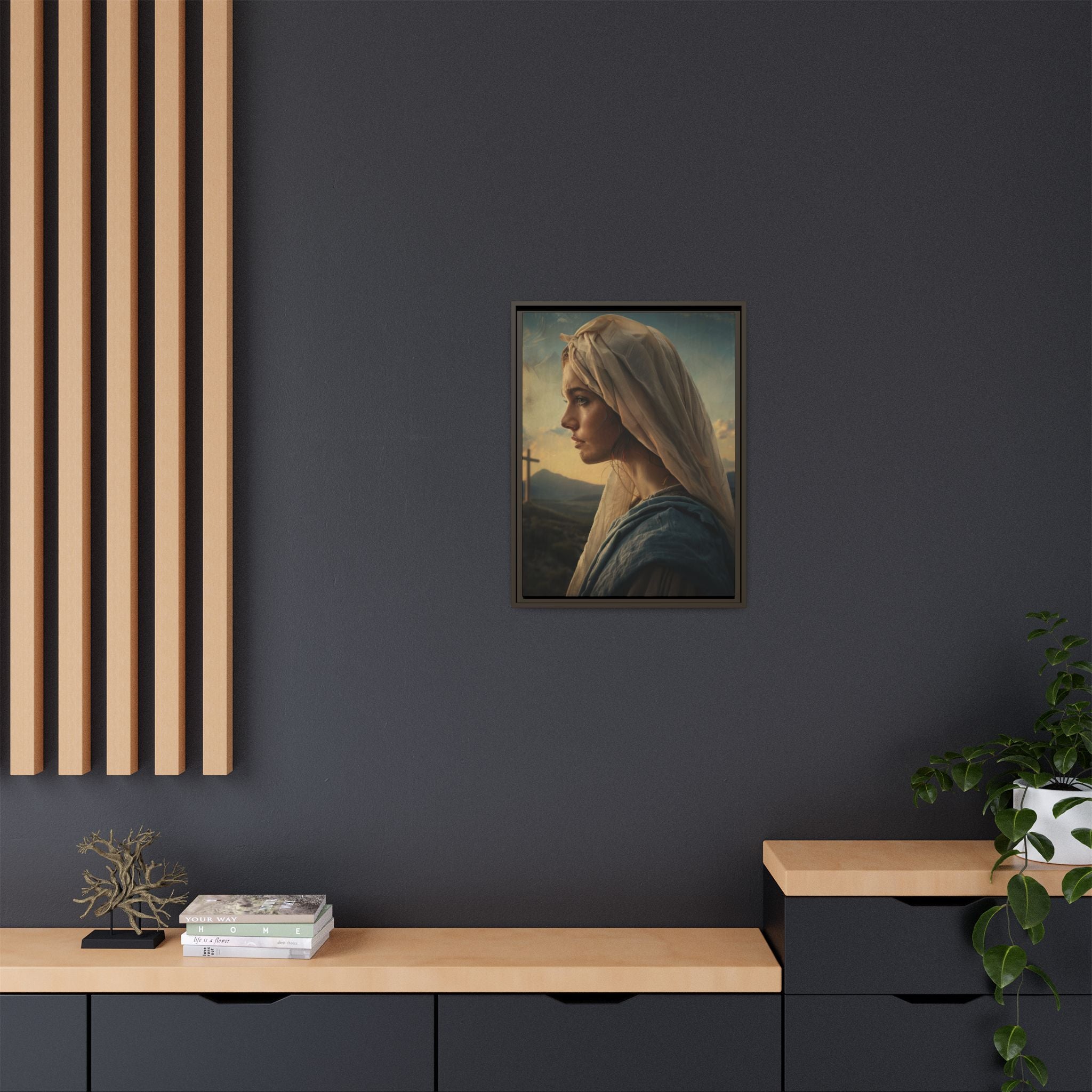 Framed Matte Canvas: Serene Madonna Portrait Wall Art
