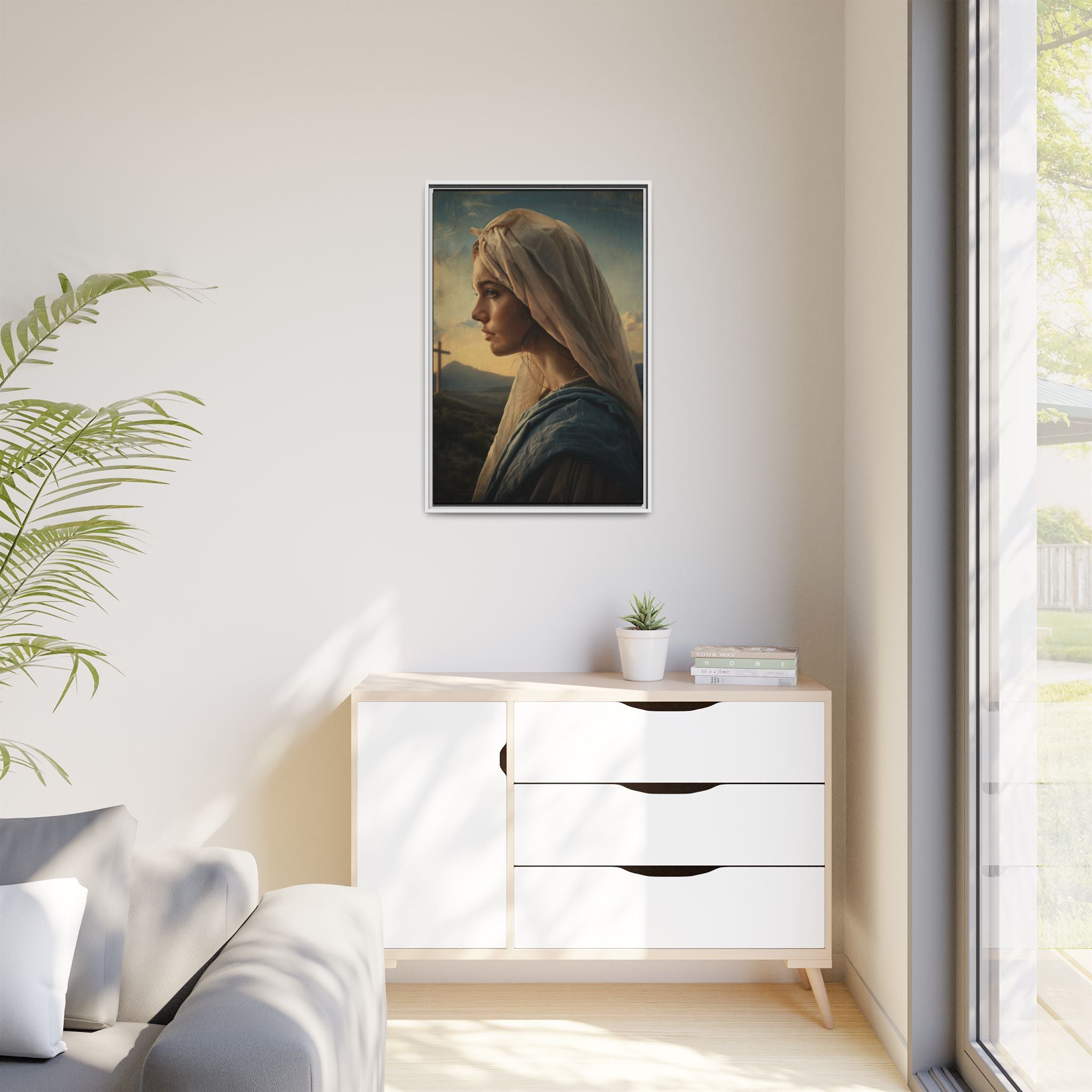 Framed Matte Canvas: Serene Madonna Portrait Wall Art