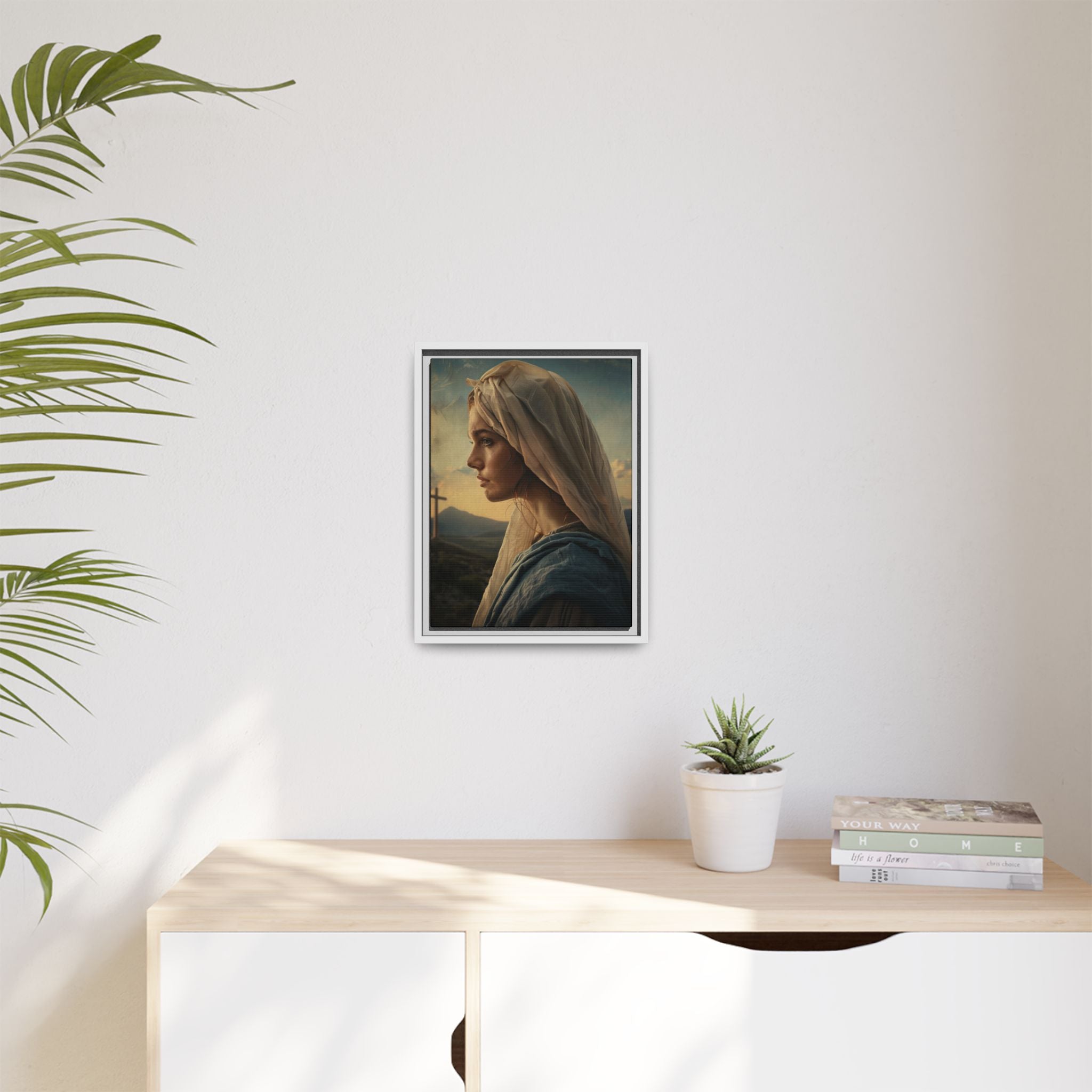 Framed Matte Canvas: Serene Madonna Portrait Wall Art
