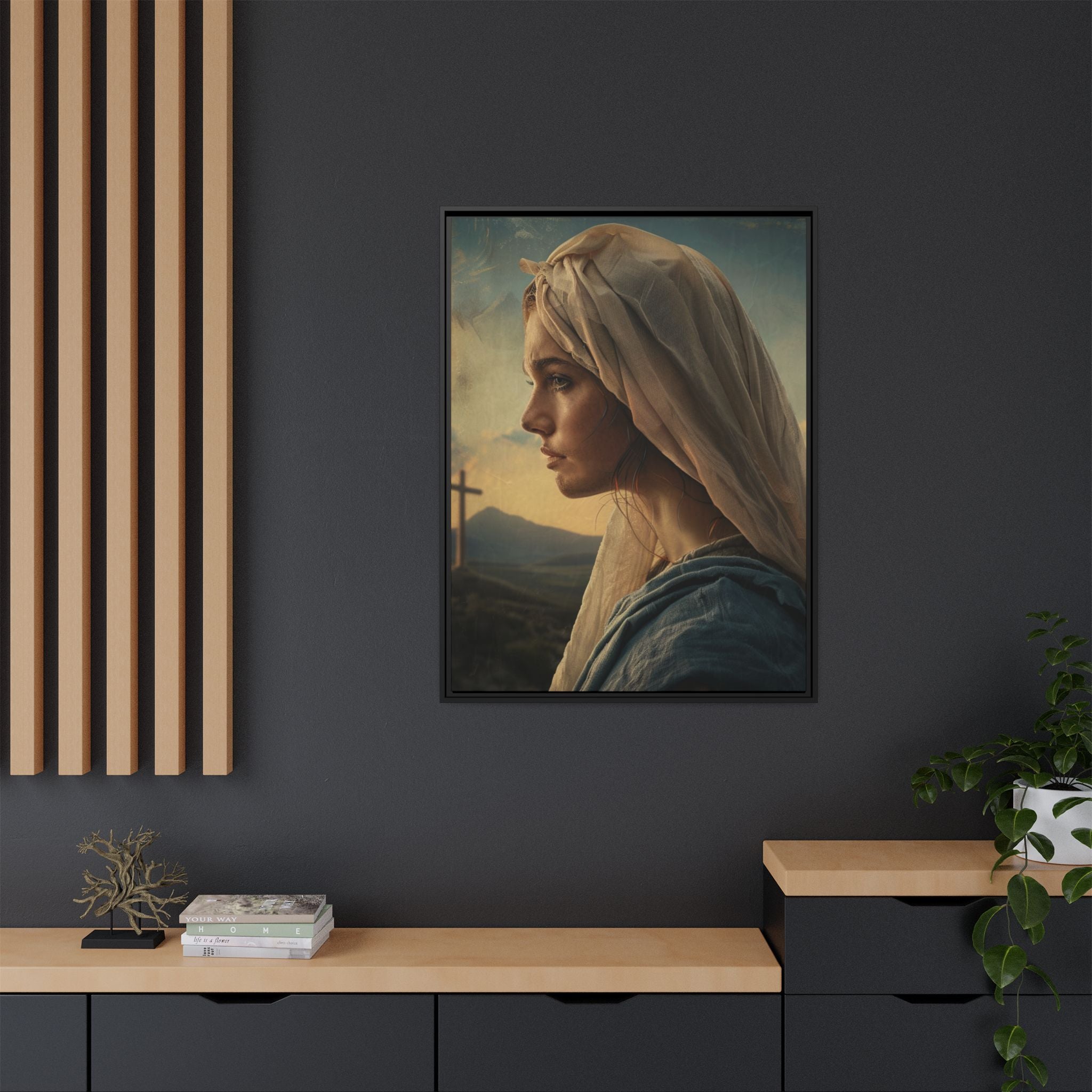 Framed Matte Canvas: Serene Madonna Portrait Wall Art
