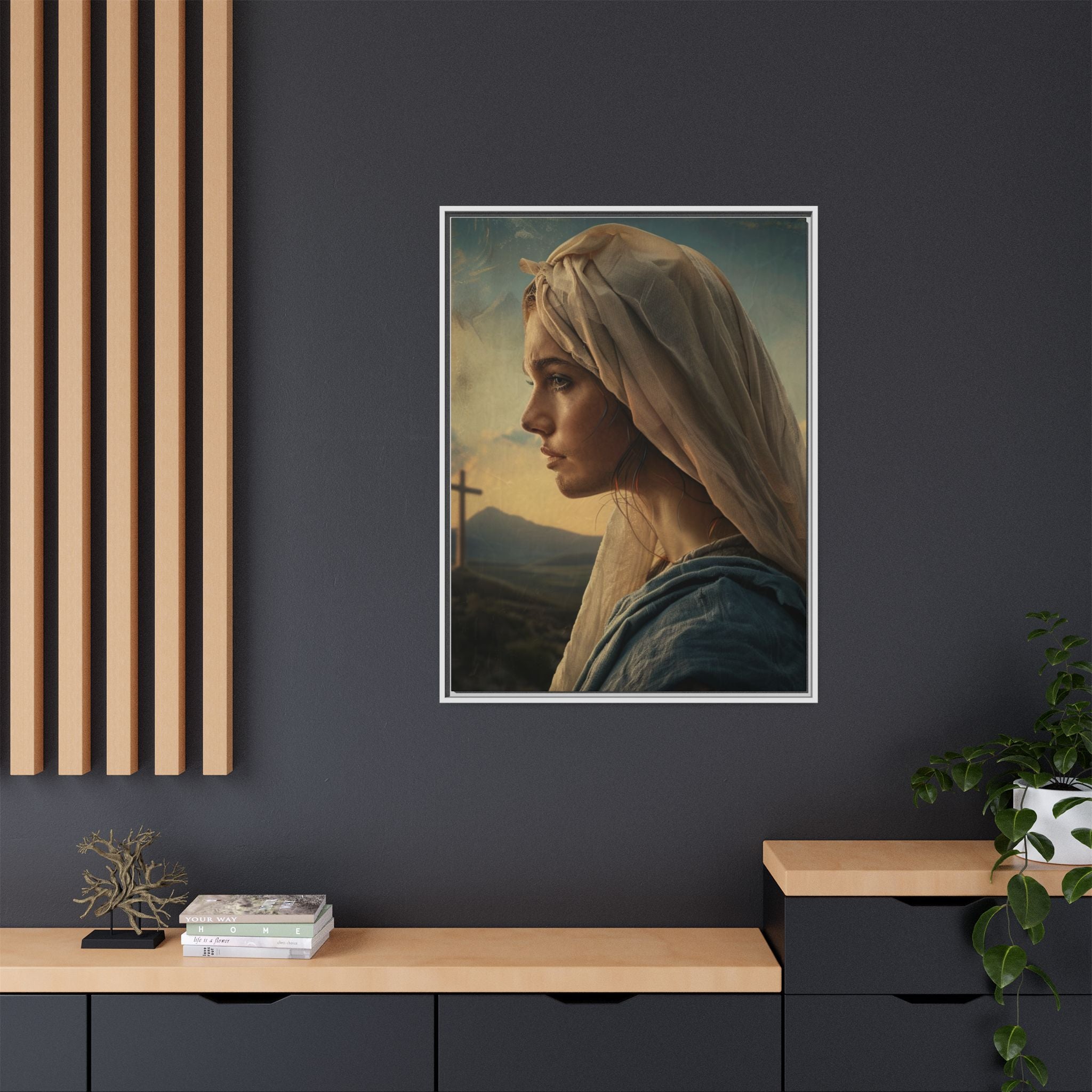 Framed Matte Canvas: Serene Madonna Portrait Wall Art