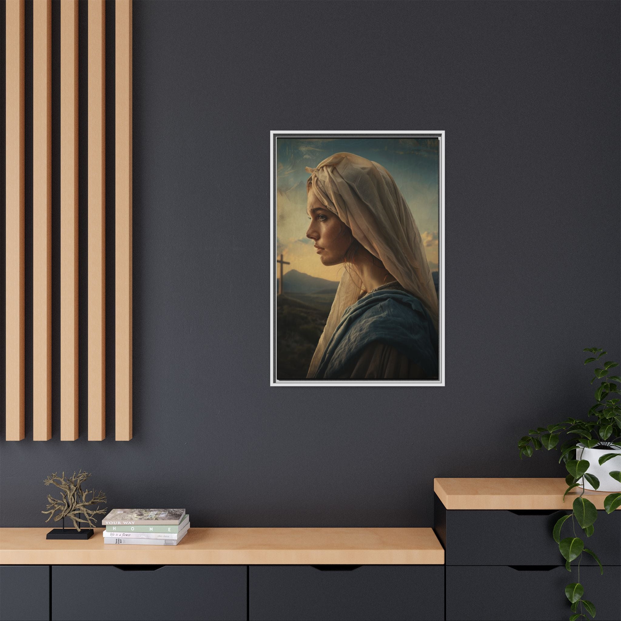 Framed Matte Canvas: Serene Madonna Portrait Wall Art