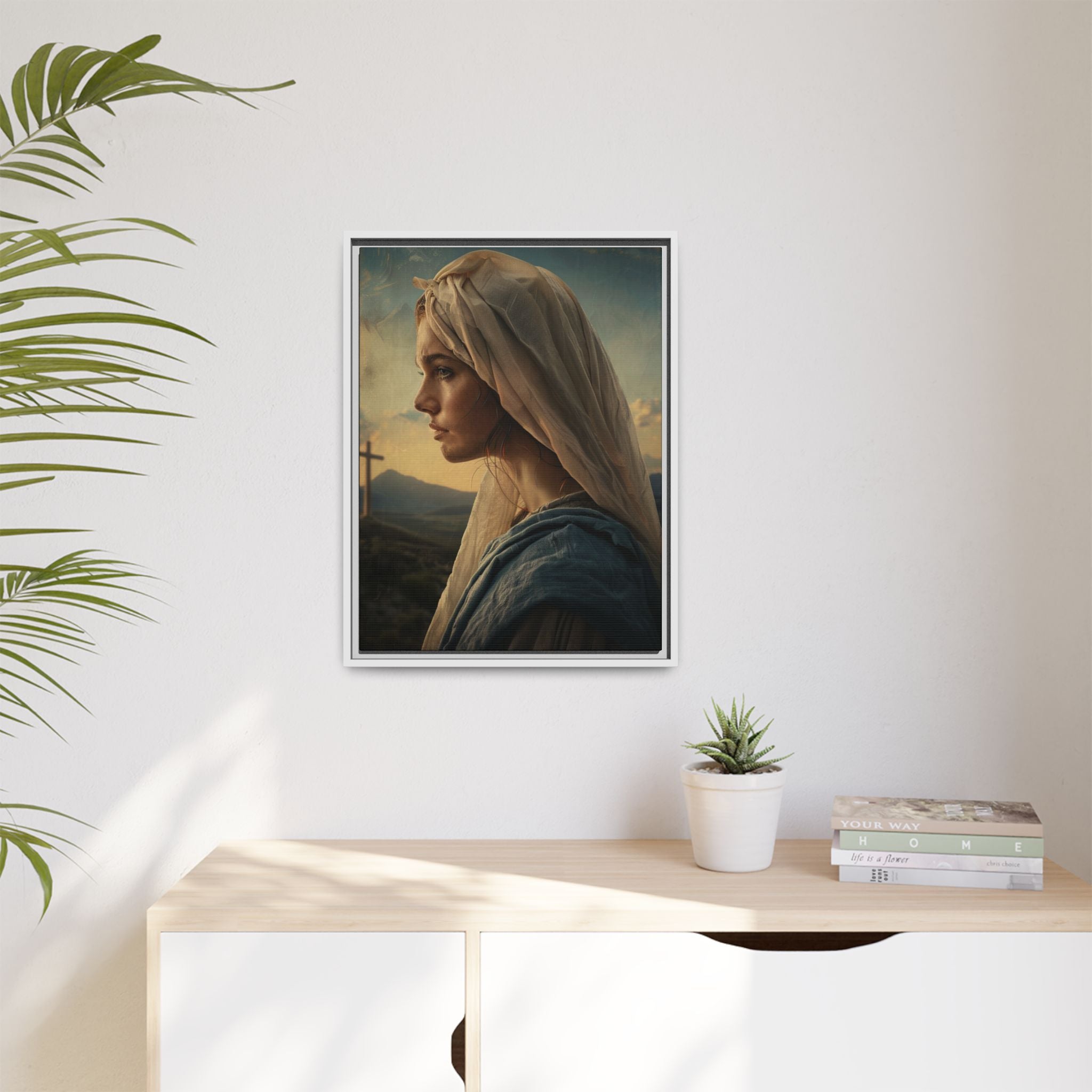 Framed Matte Canvas: Serene Madonna Portrait Wall Art