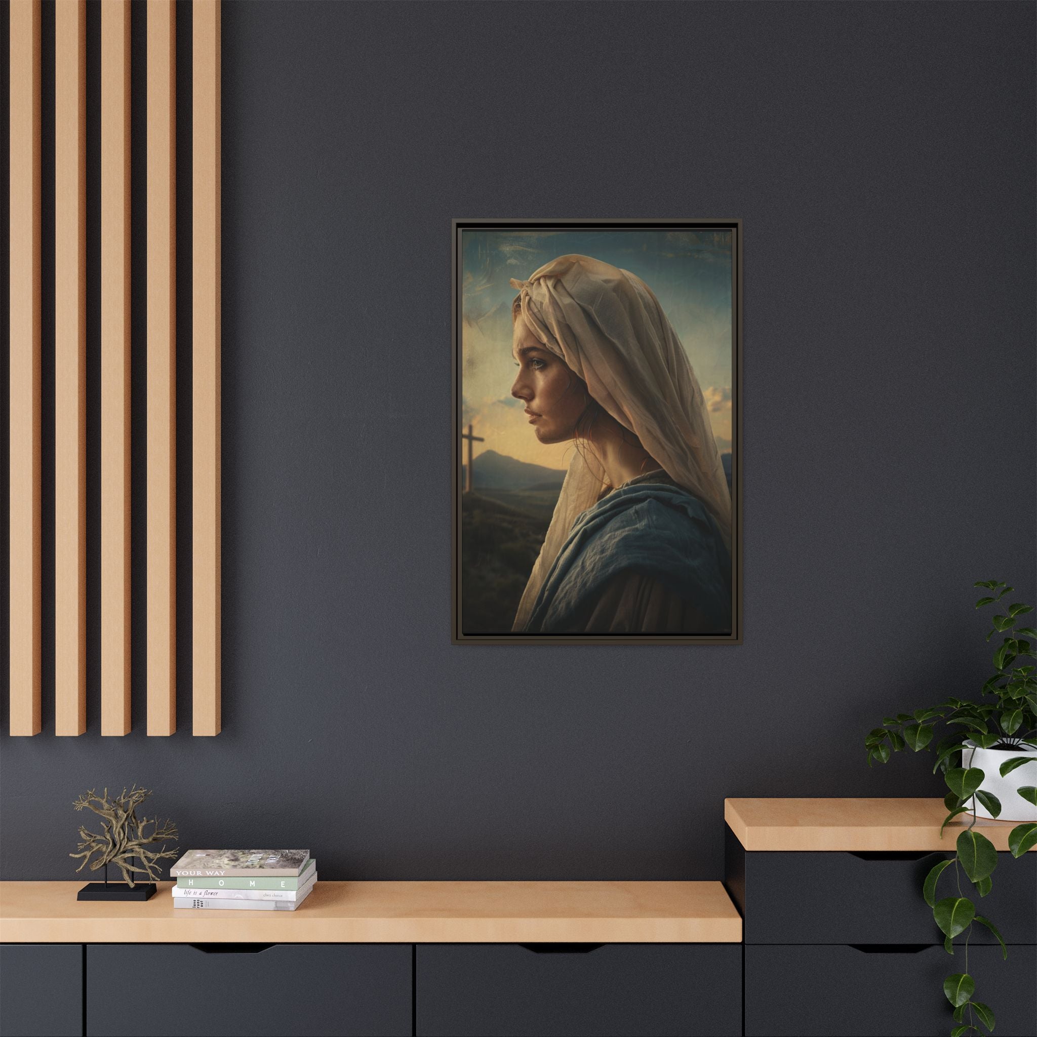 Framed Matte Canvas: Serene Madonna Portrait Wall Art