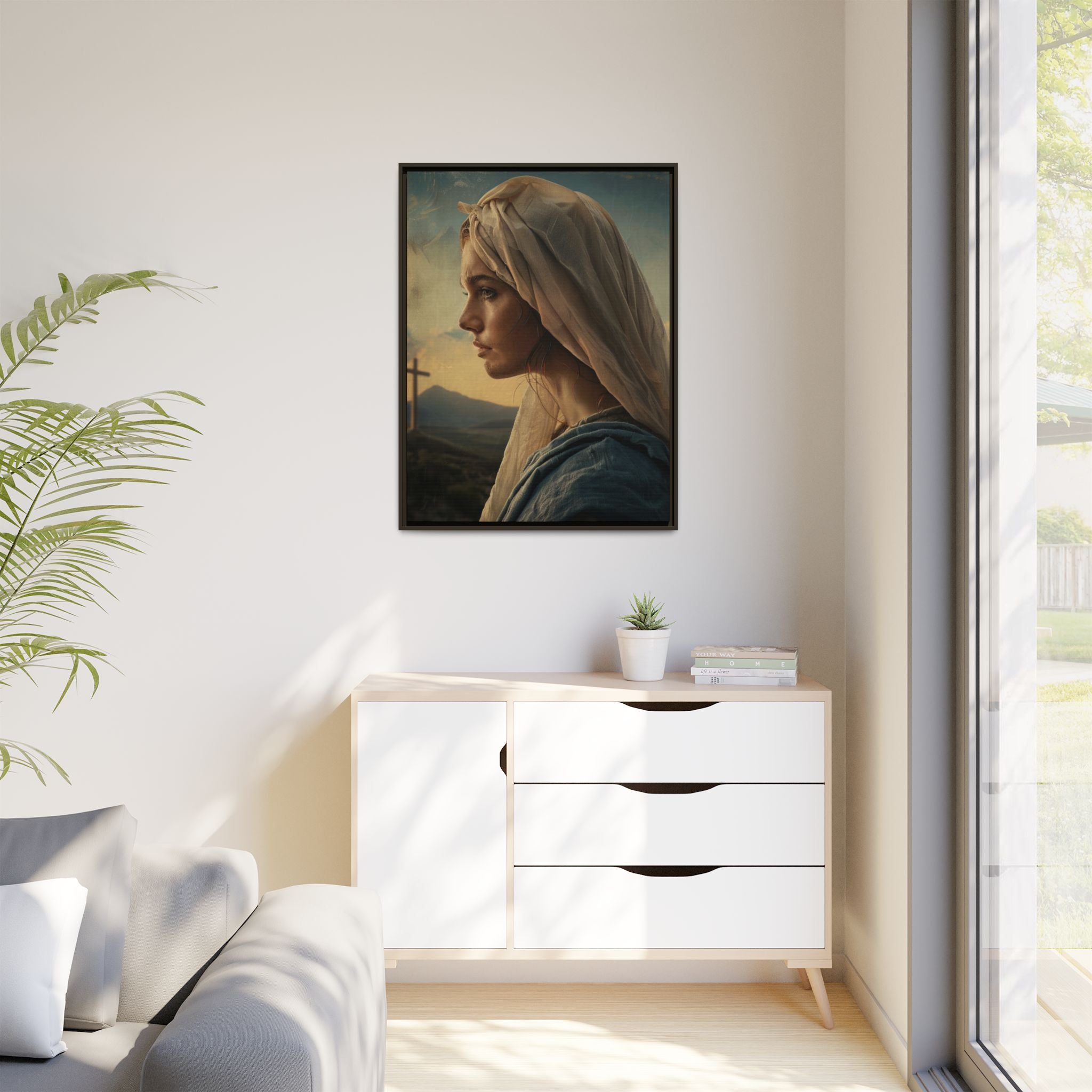 Framed Matte Canvas: Serene Madonna Portrait Wall Art