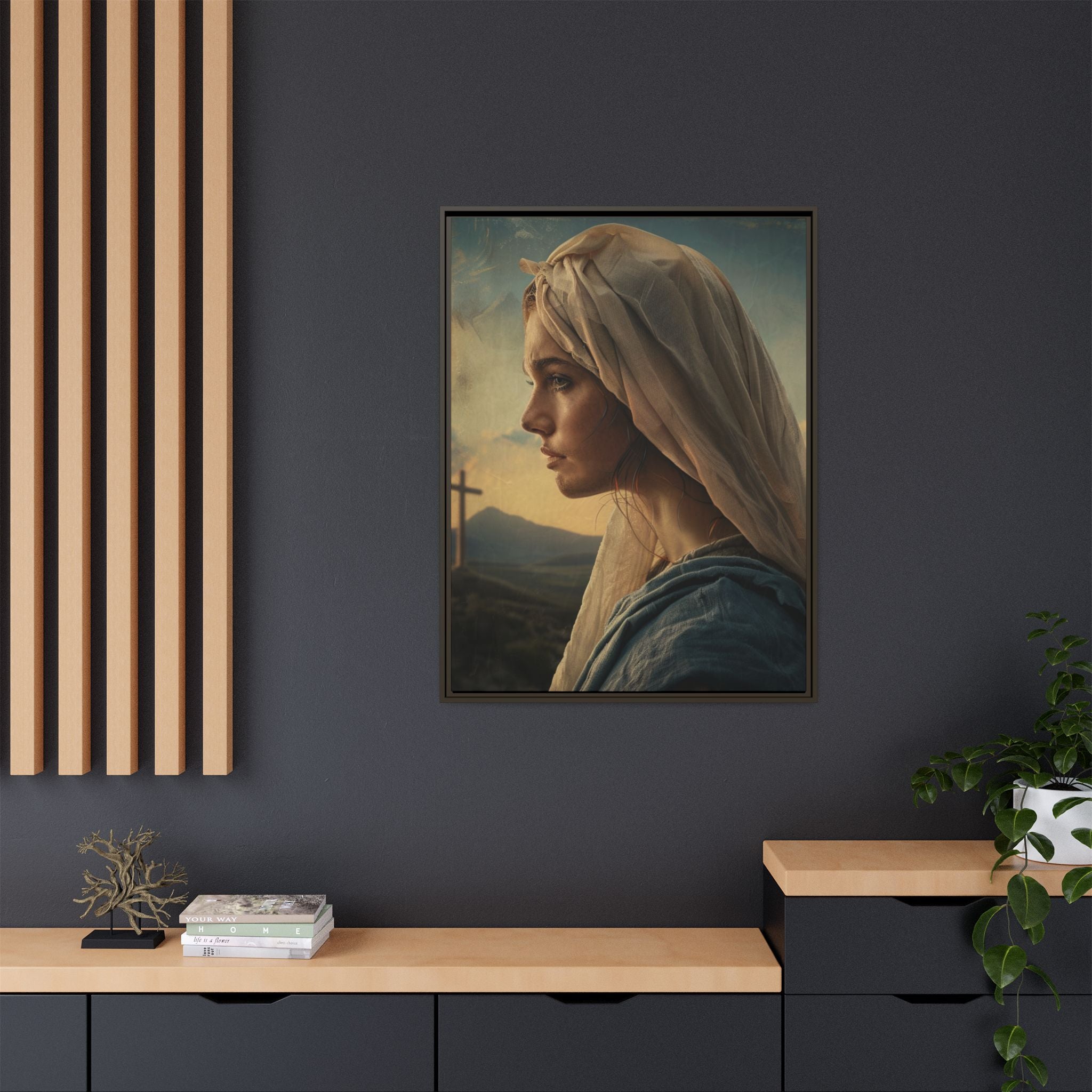 Framed Matte Canvas: Serene Madonna Portrait Wall Art